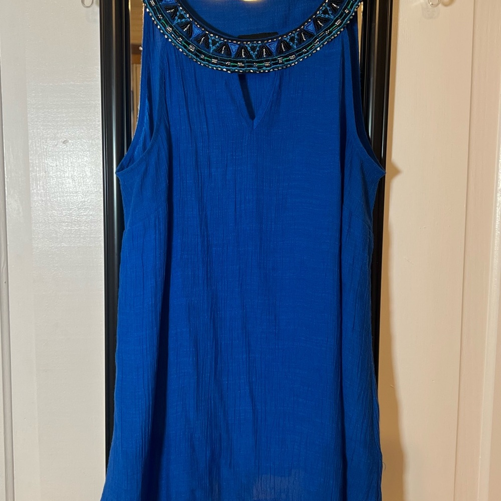 AB Studio Royal Blue Tank Top with Embellished Neckline
